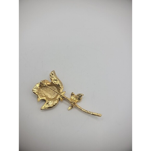 Vintage Brooch Pin Rose Flower Gold Tone Crystals Jewelry Costume - Picture 12 of 15